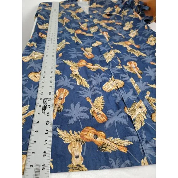 Vintage Kilohana Clothing Co. Hawaiian Kimono Robe Navy Palm & Ukulele Print M/L